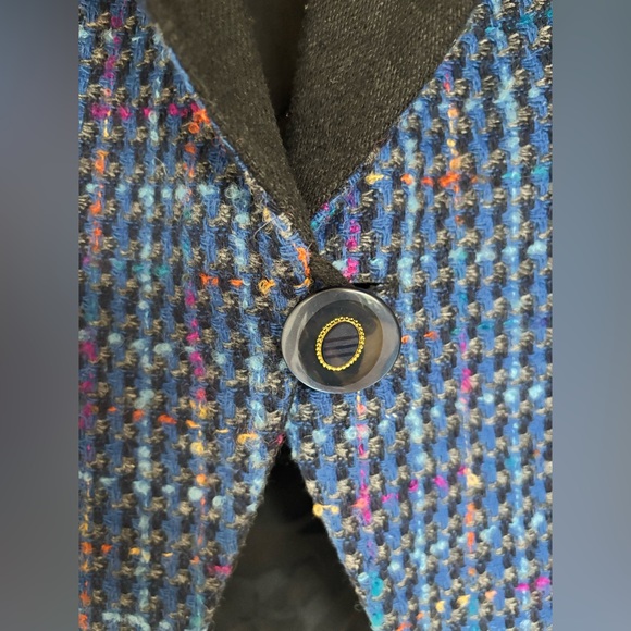 Vintage Tweed Made in Italy Blue Multicolour Wool Blend Blazer Jacket - Picture 8 of 12